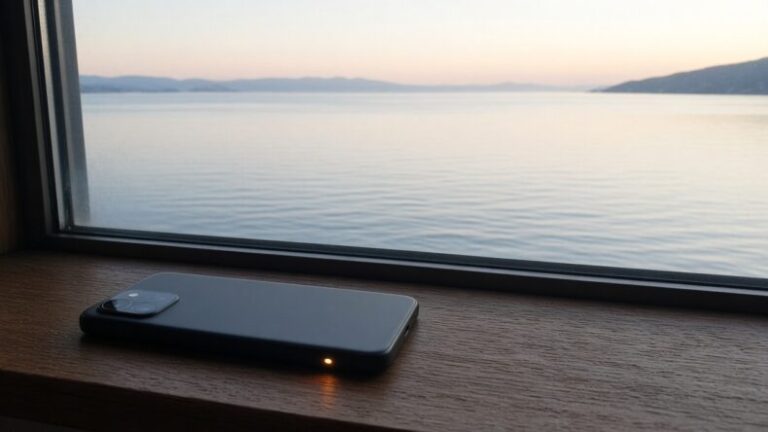 窓辺のスマホに灯る、小さな通知の光