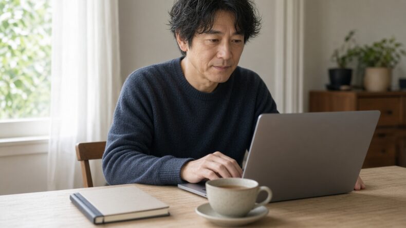 朝の光の中で、契約変更を静かに確認する人