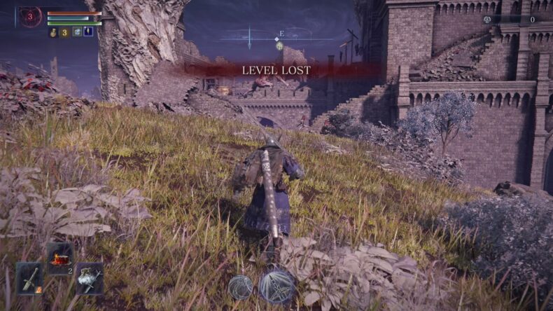 レベル3、ルーン0。LEVEL LOST。城の外壁と、その上にいる大きな敵。