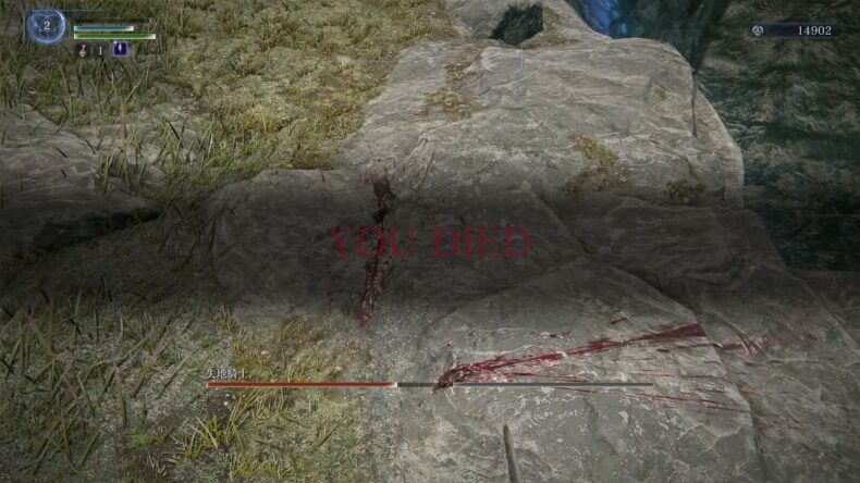 YOU DIED。左上のレベルは2。名前は失地騎士。