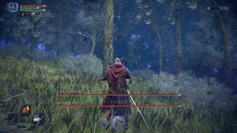 レベル4。ティビアの呼び舟と死に生きる者たちのバーが並び、どちらも端まで塗られている。右上のルーンは25292。