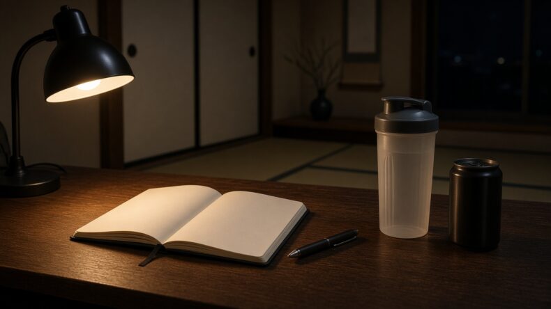 書きかけのノートが、夜の机に開いたまま