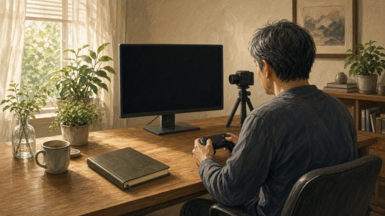 ノートを閉じたまま、録画しながら連戦しようとする机