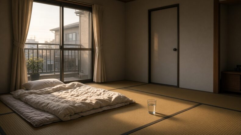夕方まで布団が敷かれたままの部屋