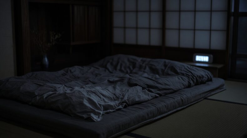 暗い部屋の、乱れた布団